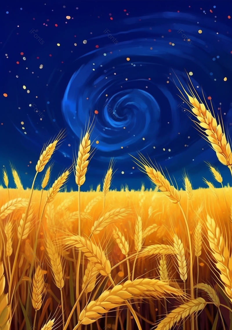 五彩星空麦田24节气芒种插画背景,插画/手绘图,插画/手绘图库,插画/手绘图下载,插画/手绘